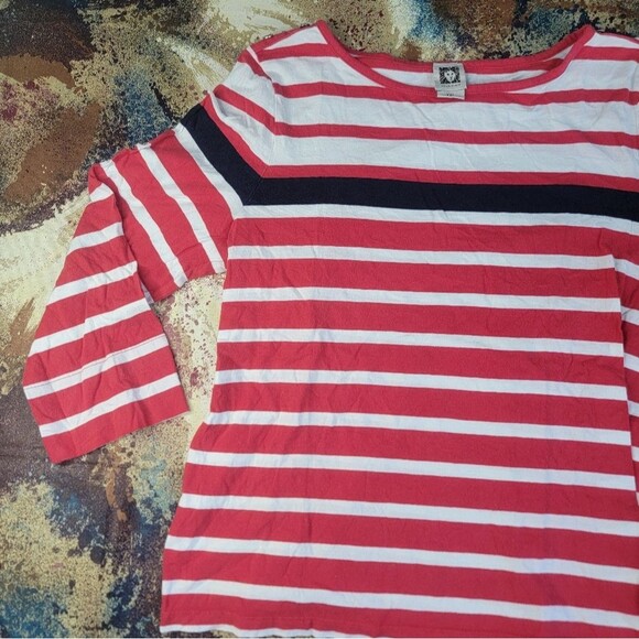 Anne Klein Red and White Striped Blouse - Picture 3 of 12
